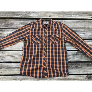 Mossy Oak Shirt Mens Xl Orange Black Flannel Plaid Pearl Snap Gorpcore